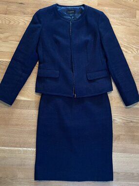 Talbots Size 4 Navy Textured Skirt Suit Set – Jacket + Pencil Skirt